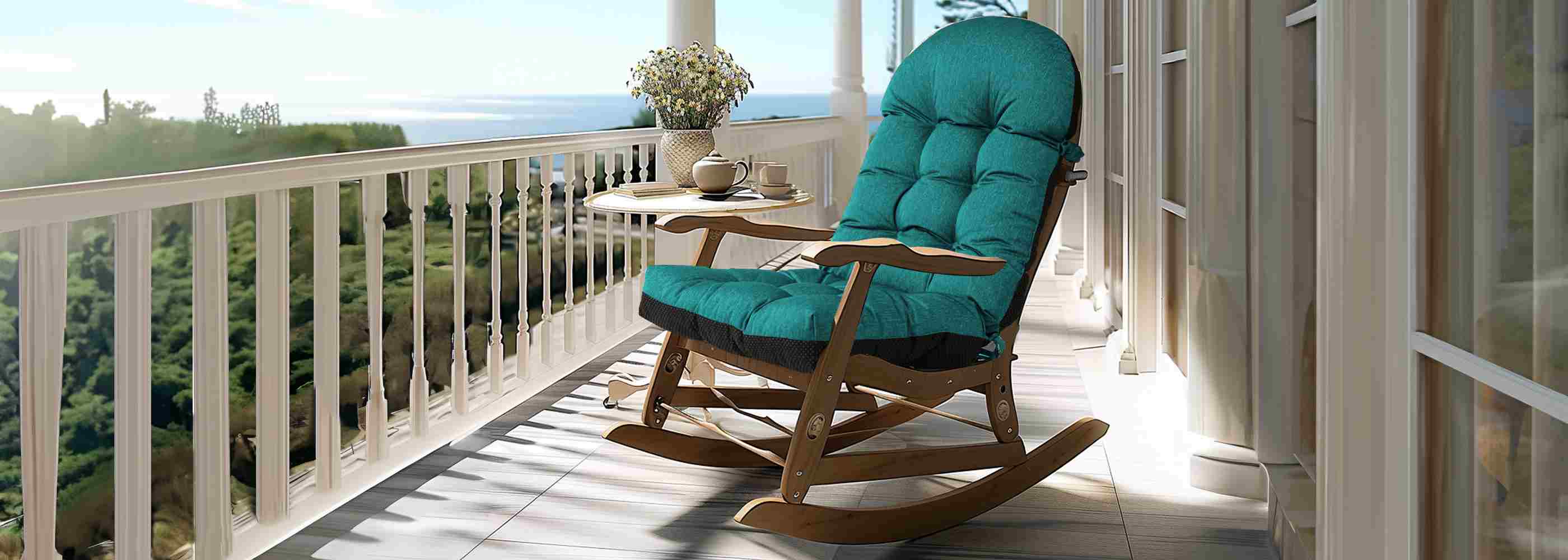 Teal Indoor Tufted High Back Chair Cushion not only enhance comfort but also look better when placed on an outdoor rocking chair | Rulaer