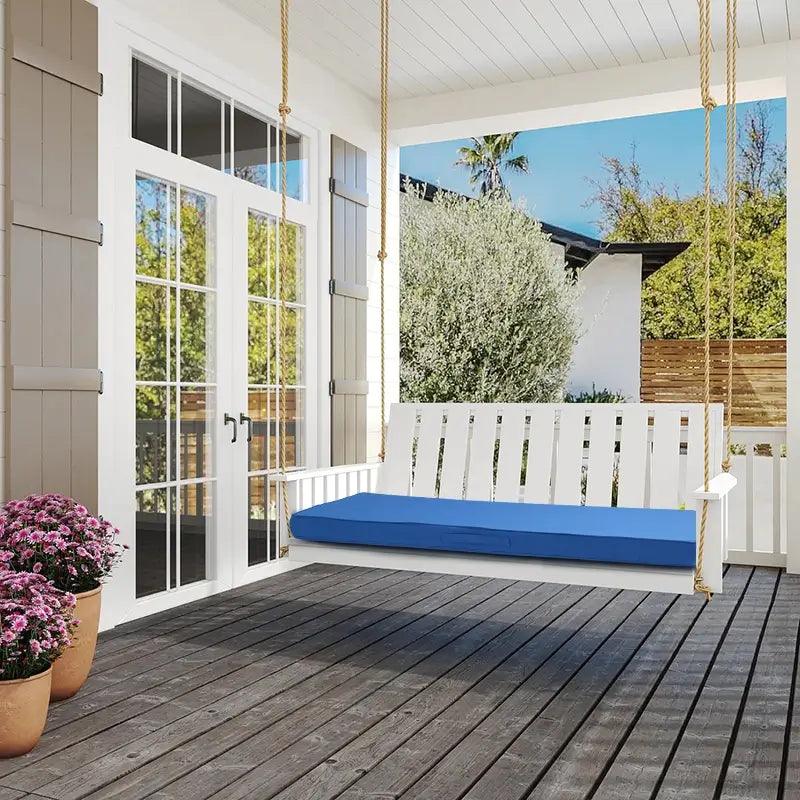 The Blue color Garden Waterproof Bench Cushion can utilize in your garden swing | Rulaercushion