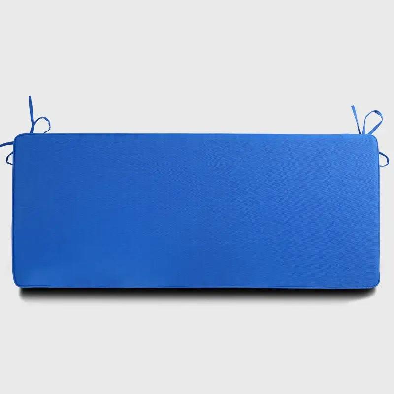 The front side of Blue color Garden Waterproof Bench Cushion. This cushion is suitable for your outdoor patio furniture | Rulaercushion