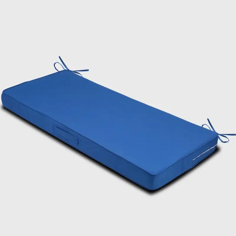 The side of Blue color Garden Waterproof Bench Cushion. This cushion is suitable for your outdoor patio furniture | Rulaercushion