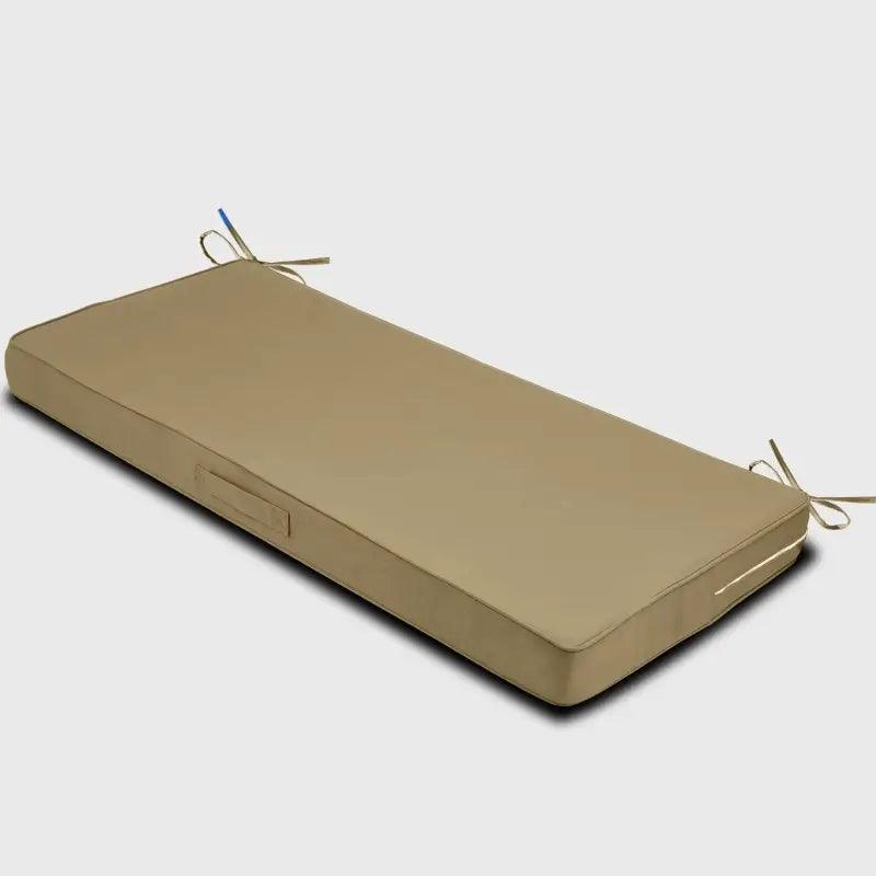 The side of Khaki color Garden Waterproof Bench Cushion. This cushion is suitable for garden furniture | Rulaercushion