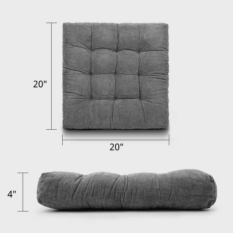 Square Tufted Floor Pillow for Living Room with gray color, designed with nine-pin has many size choises to fit your indoor or outdoor scene|-Rulaer