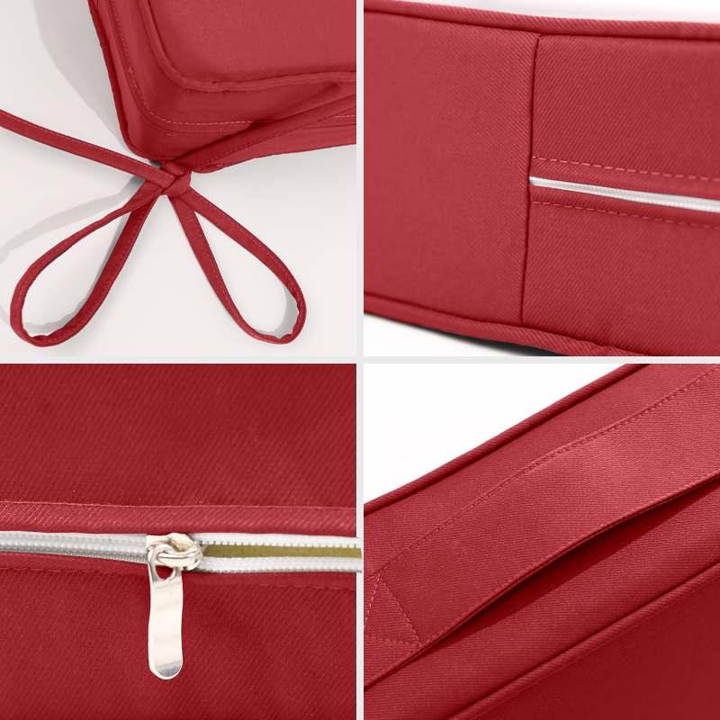 The zipper, handril, and ties details of Exterior Chair Cushions with Ties | Rulaer